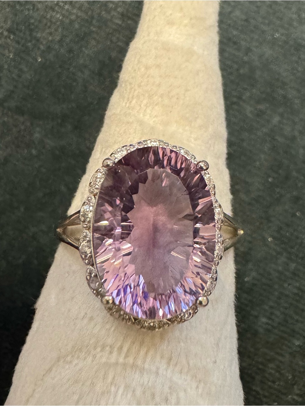 925 amethyst crystal oval ring size 6.5 6.75 halo NO STAMP - Picture 3 of 6